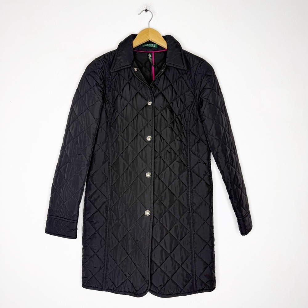 Lauren Ralph Lauren Quilted Coat Black Women’s Small Button Front Jacket - Picture 1 of 4